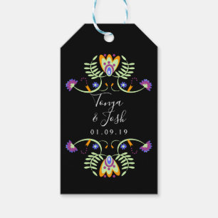 Folk Floral Bröllopsblommor Mexikanska djärva fä Presentetikett