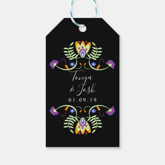 Folk Floral Bröllopsblommor | Mexikanska djärva fä Presentetikett (Framsidan)