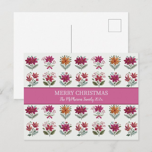 Folk Floral Jul Helg Vykort (Fram/baksida)