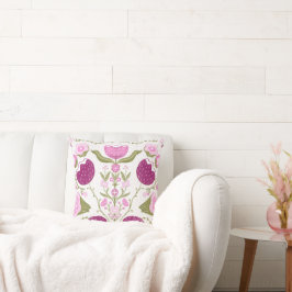 Folk Floral Throw – Pink & Burgundy Botanic. Kudde