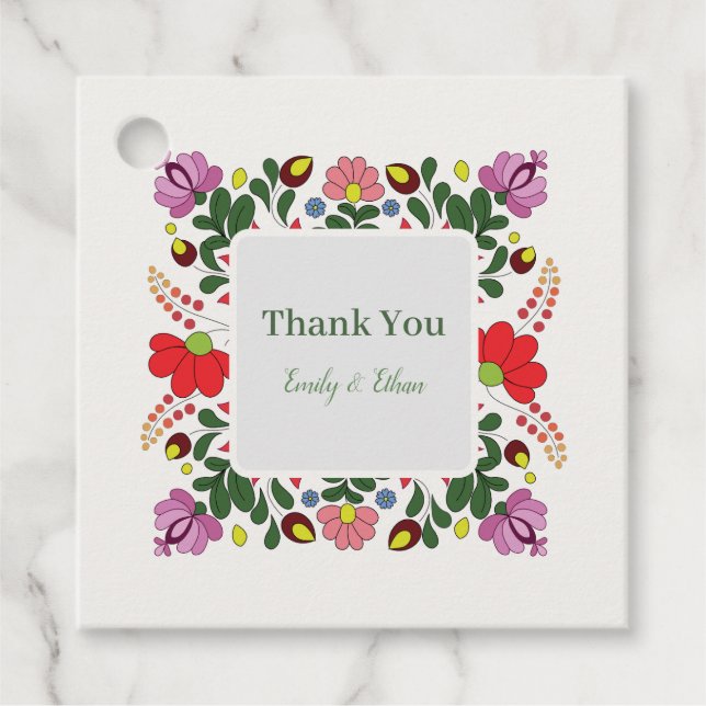 Folk Floral Wedding Custom Design Gåvor Etiketter (Framsida)