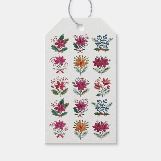 Folk Florals Jul Presentetikett (Framsidan)