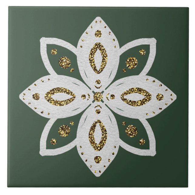 folk flower 1 grön och vit kakelplatta (Framsidan)