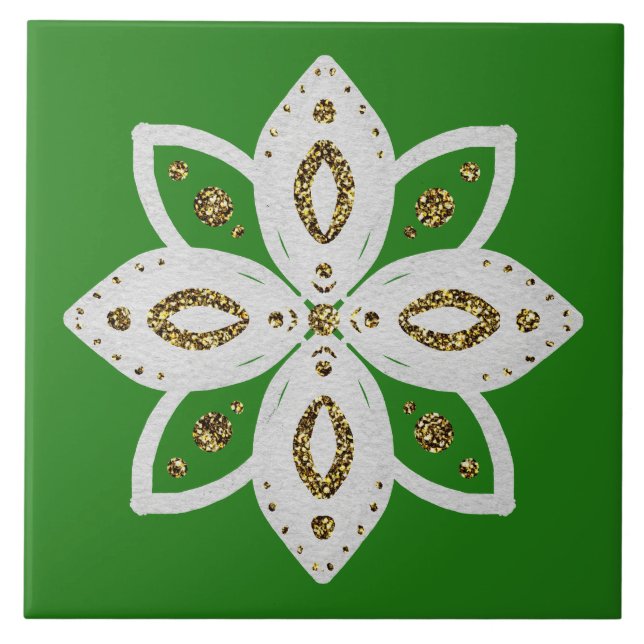 folk flower 1 grön och vit kakelplatta (Framsidan)