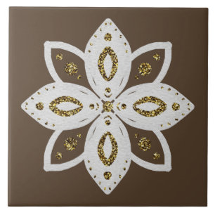 folk flower 1 ljust brun och vit kakelplatta