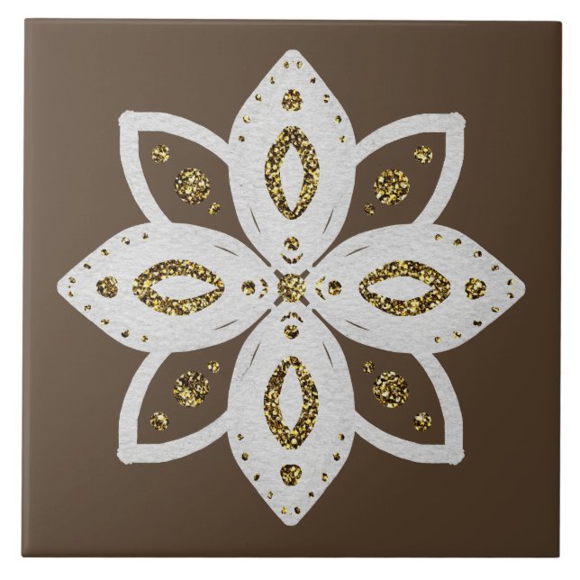 folk flower 1 ljust brun och vit kakelplatta (Framsidan)