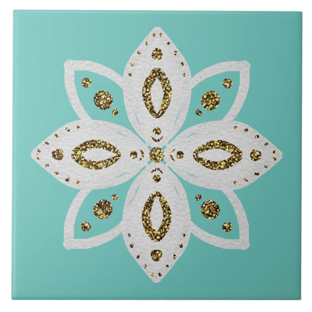 folk flower 1 ljust brun och vit kakelplatta (Framsidan)