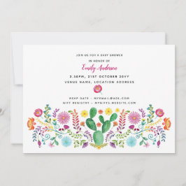 Folk Flowers Baby Shower Inbjudningskort Watercolo