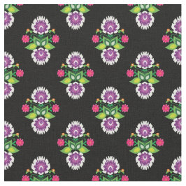 Folk Flowers - diamantformad komposition svart Tyg