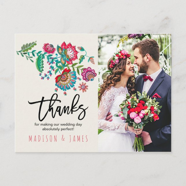 Folk Flowers | Tack | Foto Postkort Meddelande Vykort (Framsida)