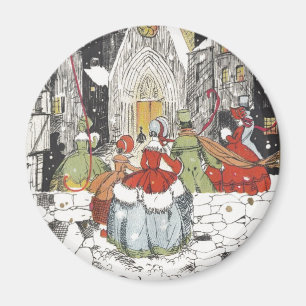 Folk för vintagejulVictorian som går att kyrktaga Magnet
