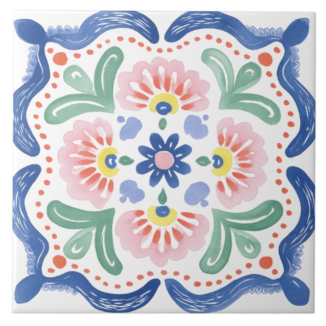 Folk Garden Watercolor Kakelplatta (Framsidan)