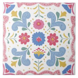 Folk Garden Watercolor Kakelplatta