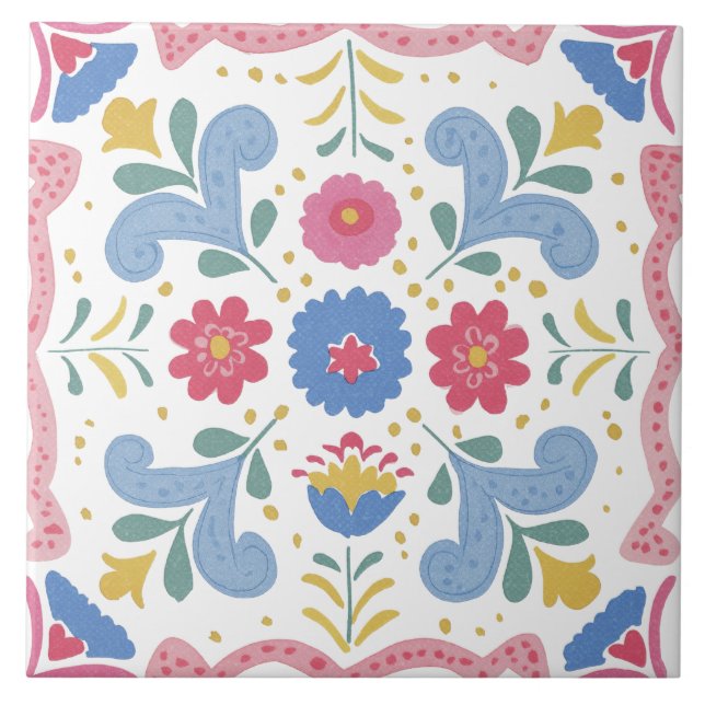 Folk Garden Watercolor Kakelplatta (Framsidan)