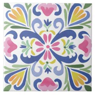 Folk Garden Watercolor Kakelplatta