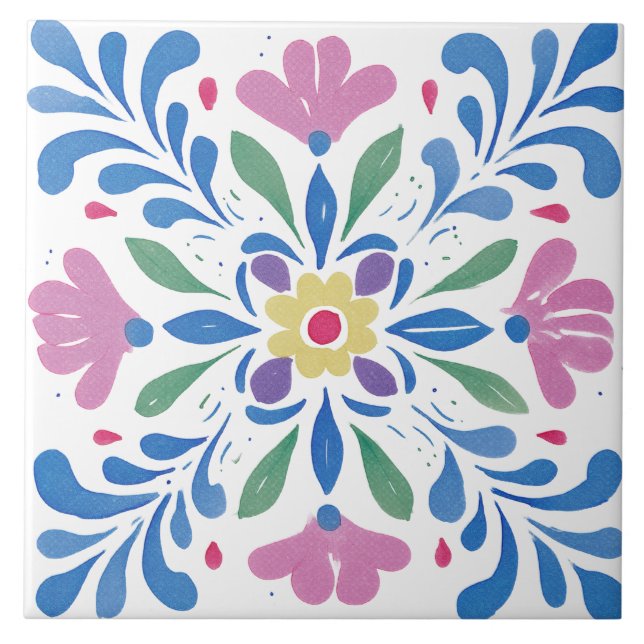 Folk Garden Watercolor Kakelplatta (Framsidan)