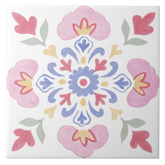 Folk Garden Watercolor Kakelplatta (Framsidan)