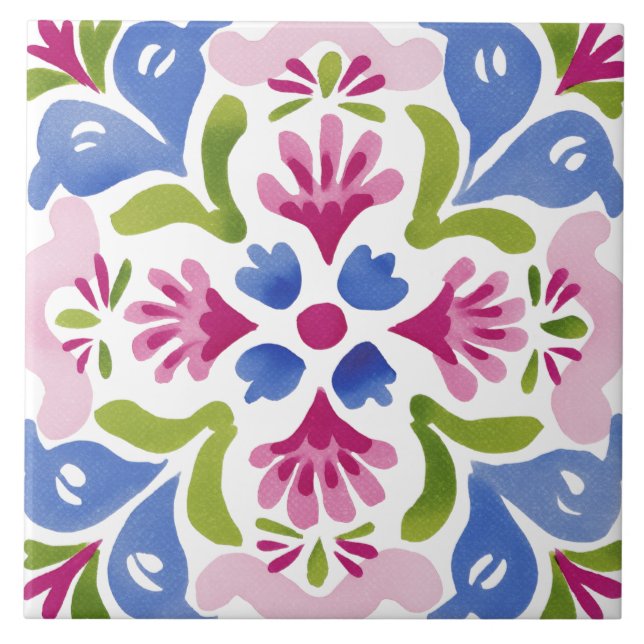 Folk Garden Watercolor Kakelplatta (Framsidan)