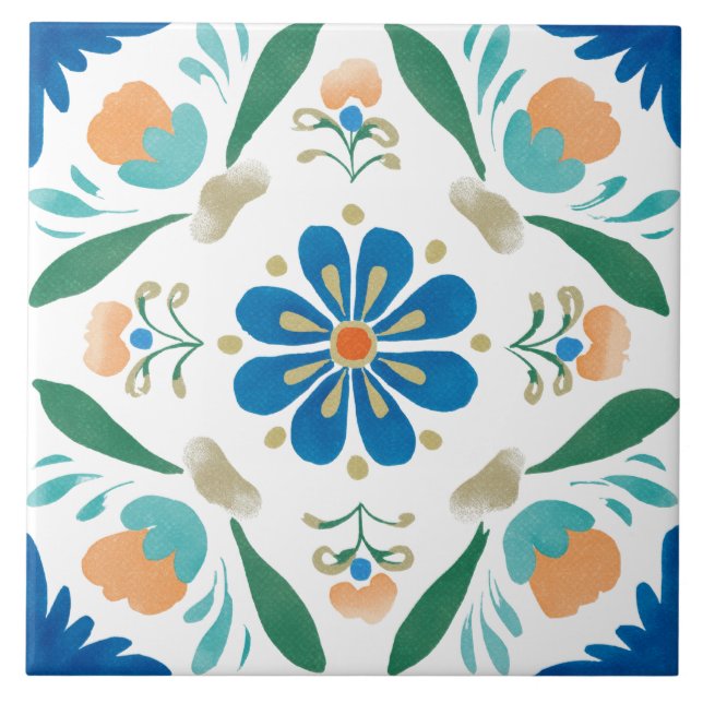 Folk Garden Watercolor Kakelplatta (Framsidan)