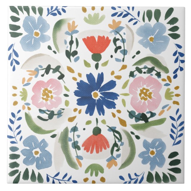 Folk Garden Watercolor Kakelplatta (Framsidan)