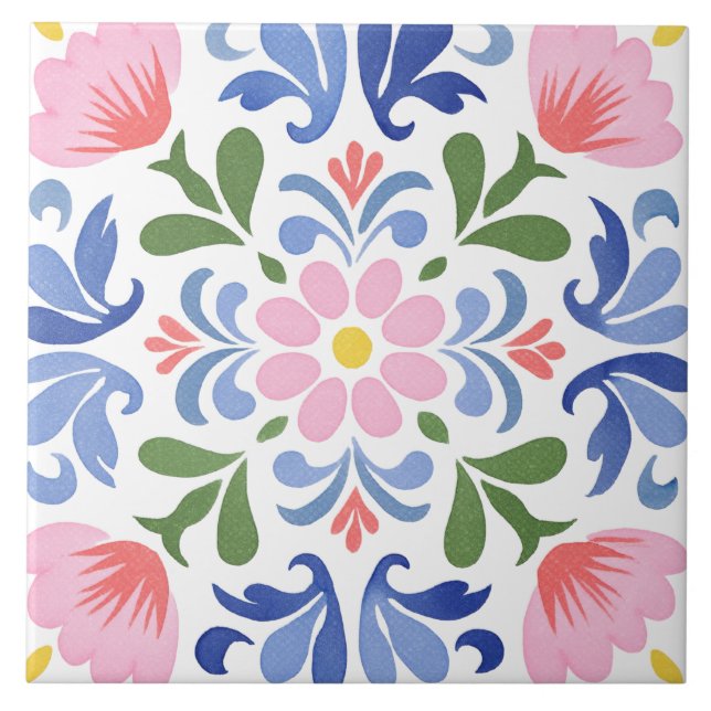 Folk Garden Watercolor Kakelplatta (Framsidan)