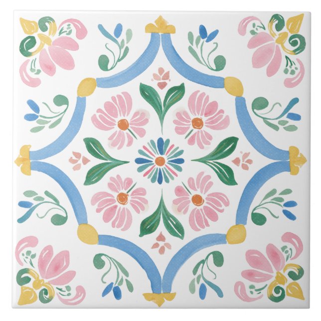 Folk Garden Watercolor Kakelplatta (Framsidan)