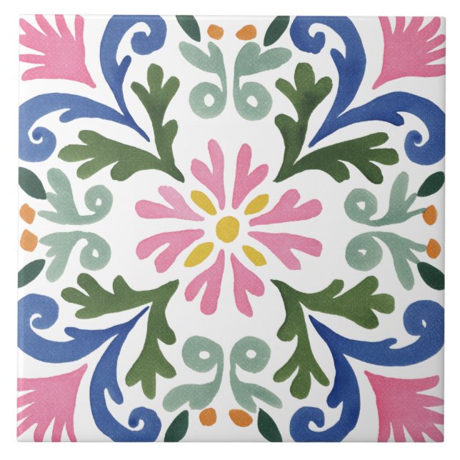 Folk Garden Watercolor Kakelplatta (Framsidan)