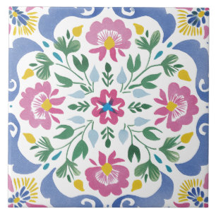 Folk Garden Watercolor Kakelplatta