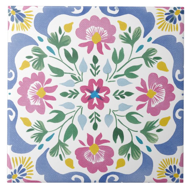 Folk Garden Watercolor Kakelplatta (Framsidan)
