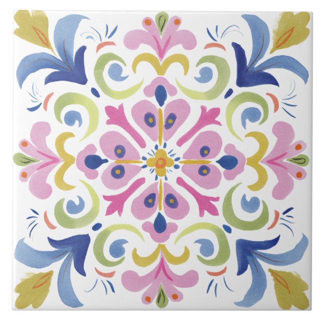 Folk Garden Watercolor Kakelplatta (Framsidan)