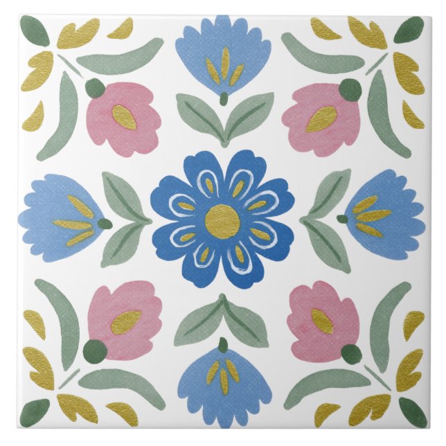 Folk Garden Watercolor Kakelplatta (Framsidan)