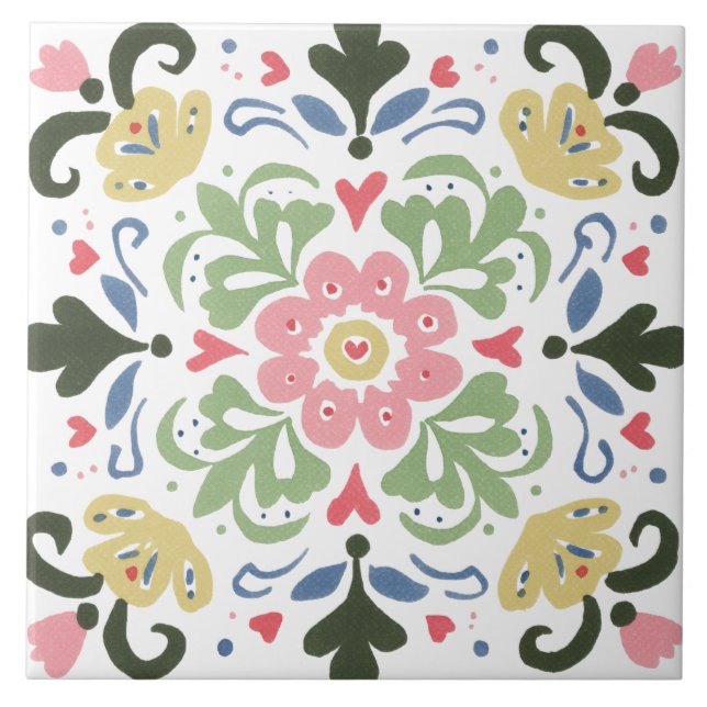 Folk Garden Watercolor Kakelplatta (Framsidan)