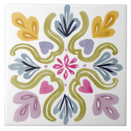 Folk Garden Watercolor Kakelplatta