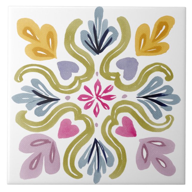 Folk Garden Watercolor Kakelplatta (Framsidan)