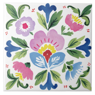 Folk Garden Watercolor Kakelplatta