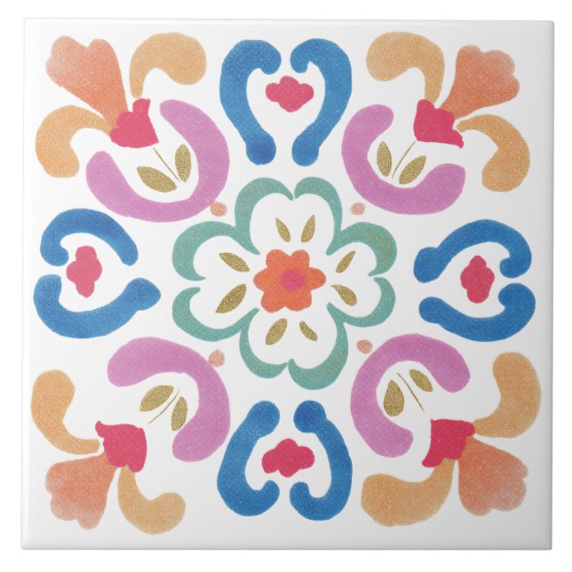 Folk Garden Watercolor Kakelplatta (Framsidan)