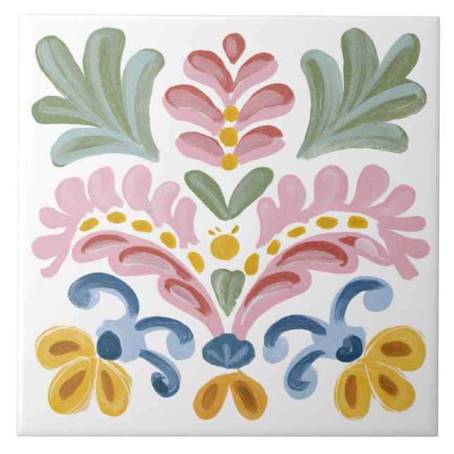 Folk Garden Watercolor Kakelplatta (Framsidan)
