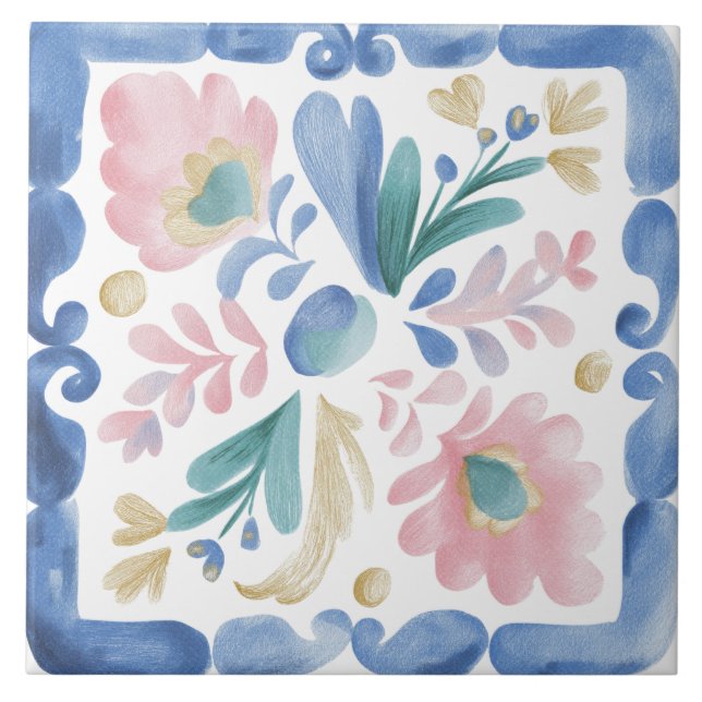 Folk Garden Watercolor Kakelplatta (Framsidan)