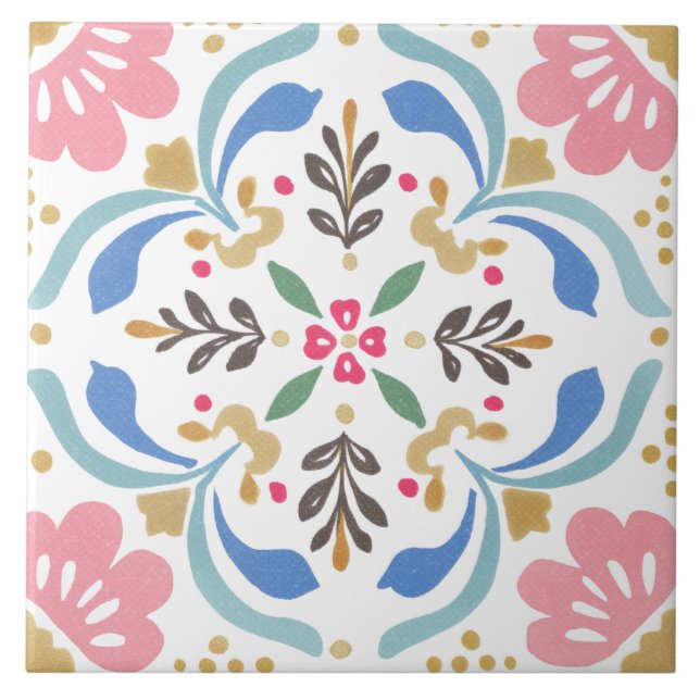 Folk Garden Watercolor Kakelplatta (Framsidan)