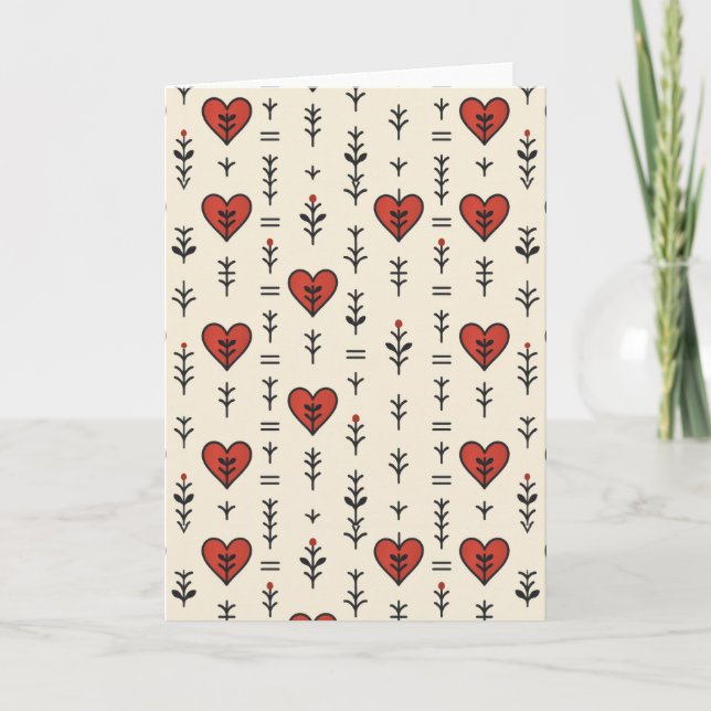 Folk Heart Sömlöst Mönster Kort (Framsida)