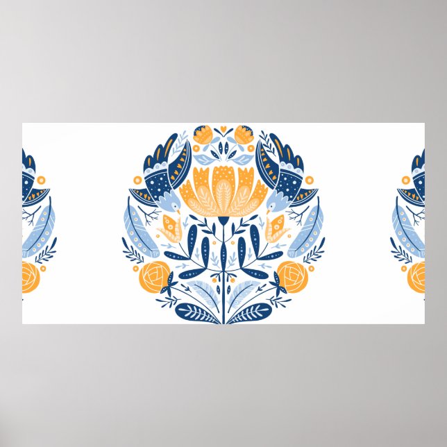 Folk konst runt prydnadsföremål med fåglar, ro och poster (Framsidan)