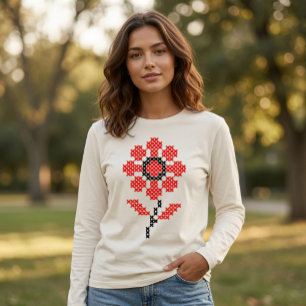 Folk Korsstygn Blomma  T Shirt