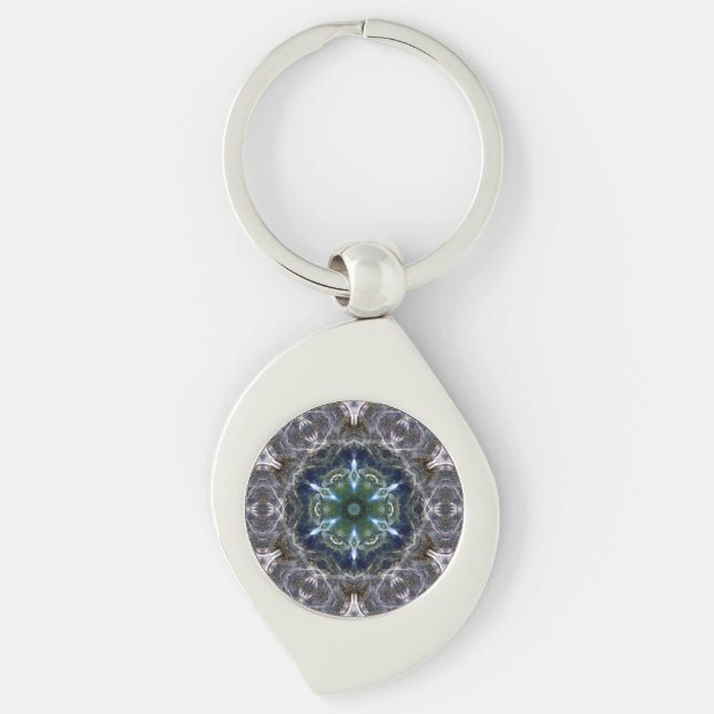 Folk Mandala Swirl Silverfärgad Nyckelring (Framsidan)