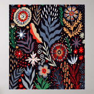 Folk mönster, sömlös textildesign med ljus poster