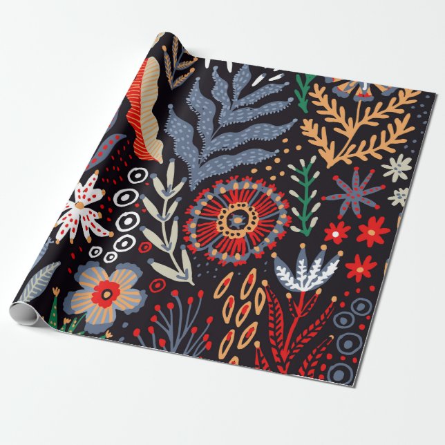 Folk mönster, sömlös textildesign med ljus  presentpapper (Utrullad)