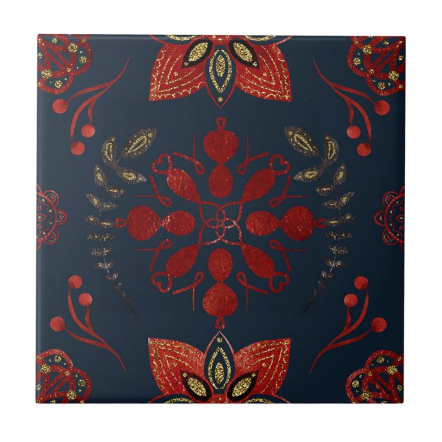 Folk Navy Blue Nordic Art Kakelplatta (Framsidan)