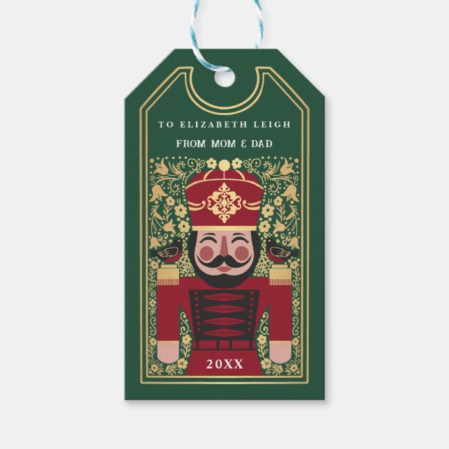Folk Nutcracker Christmas Personalized Ornament Presentetikett (Framsidan)