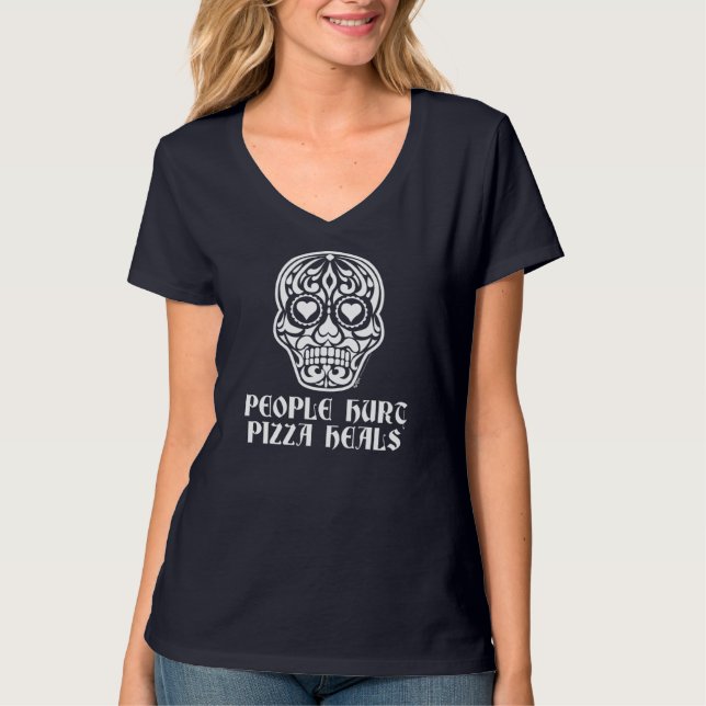 Folk Ontr Pizza Sugar Heart Skull Anti alla hjärta T Shirt (Framsida)