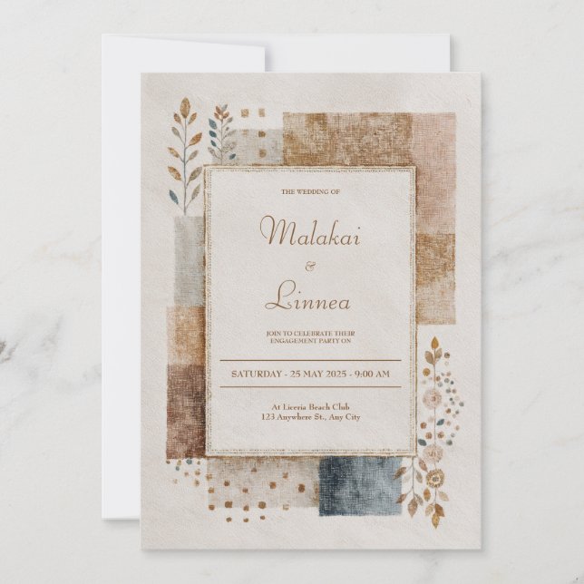 Folk Patchwork Rustic Bröllop Inbjudningar (Framsida)