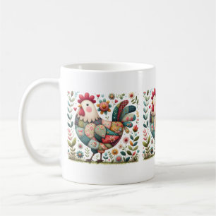 Folk Patchwork Tupp med Blommigt Accents Kaffemugg